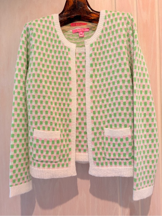Lilly Pulitzer Sweaters - Lilly Pulitzer Cream & Green Checked Open Cardigan